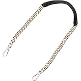 uxcell Purse Chain Strap, 39" Leather Iron Flat Chain Strap Handbag Chains Purse Handles Shoulder Replacement Strap (Black Strap Gold Chain)