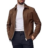 Runcati Men's Suede Jacket Full Zip Casual Vintage Jackets Lightweight Classic Trucker Coat