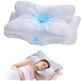 Cervical Neck Pillow - Memory Foam Pillow for Neck Support and Pain Relief, Ergonomic Contour Pillow for Side Back and Stomach Sleepers, Soft and Cooling Ice Silk Washable Pillowcase