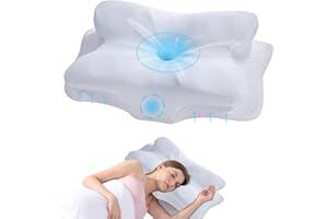 FEICO Cervical Neck Pillow - Memory Foam Pillow for Neck Support and Pain Relief, Ergonomic Contour Pillow for Side Back and Stomach Sleepers, Soft and Cooling Ice Silk Washable Pillowcase
