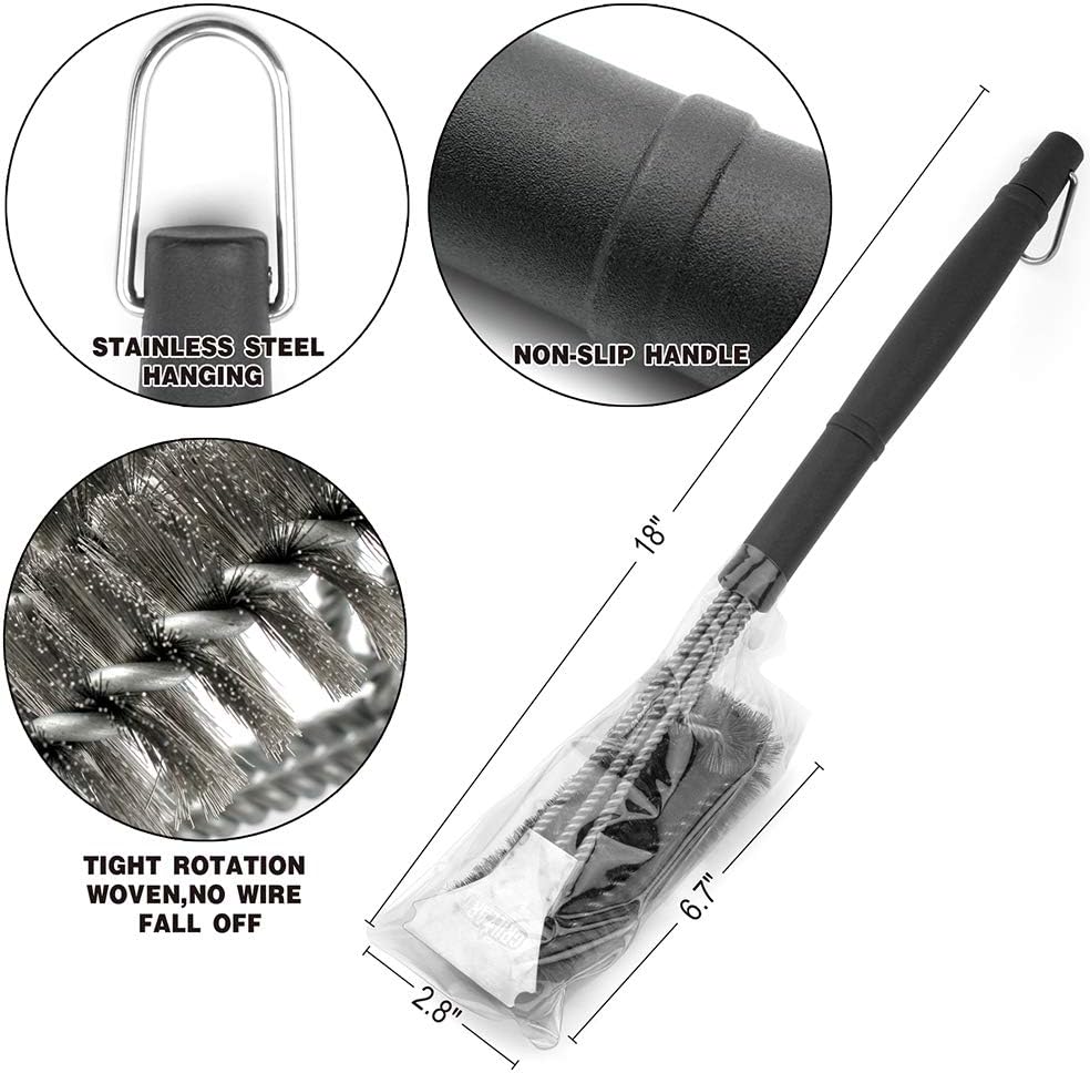 GRILLART Grill Brush and Scraper Best BBQ Brush for Grill, Safe 18" Stainless Steel Woven Wire 3 in 1 Bristles Grill Cleaning Brush : Garden & Outdoor