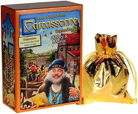 Carcassonne Games Abbey & Mayor Expansion No. 5 Bonus Gold Metallic Cloth Drawstring Pouch _ Bundled Items
