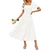 ZESICA Women‘s Summer Boho Floral Midi Dress 2026 Casual Short Sleeve Square Neck Flowy Beach Vacation Long Dress