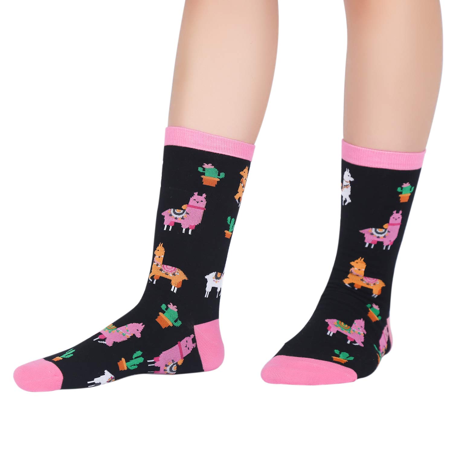 Womens Novelty Llamas Crew Socks Crazy Funny Cactus Casual Animals Dress Socks
