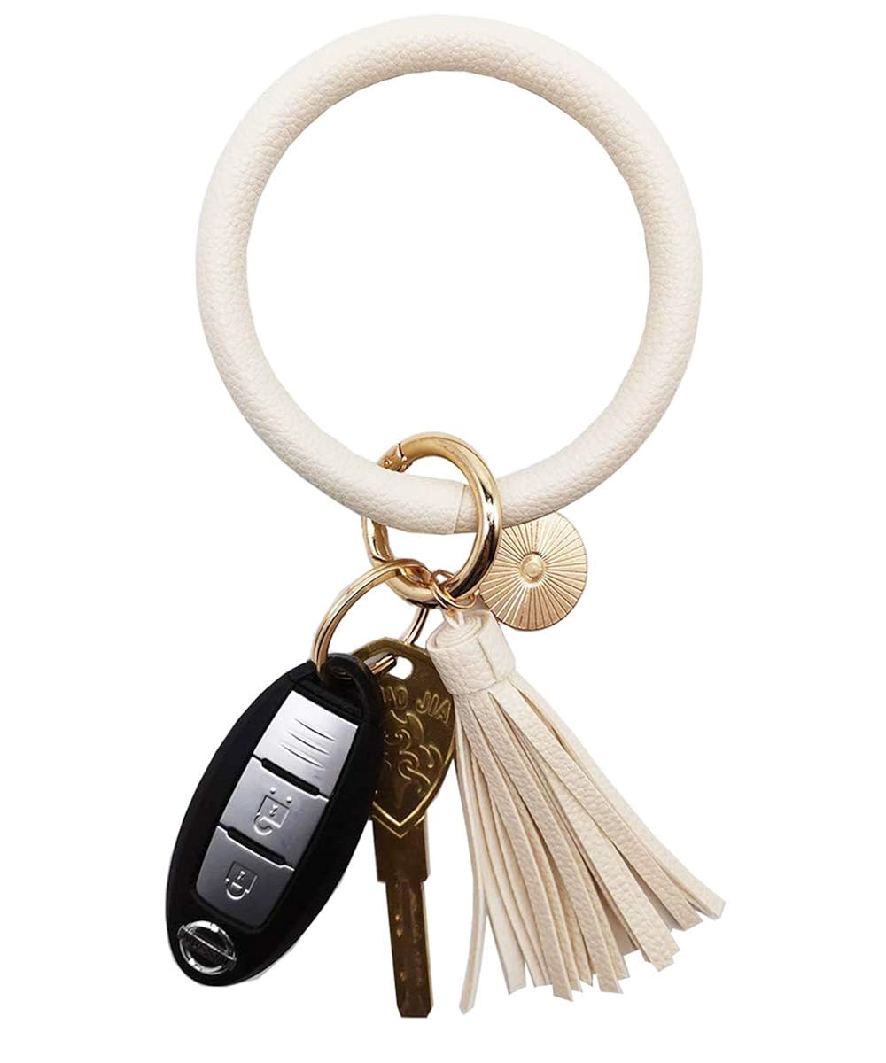 Weixiltc Large Circle Key Ring Leather Tassel Bracelet Holder Keychain Keyring For Women Girl
