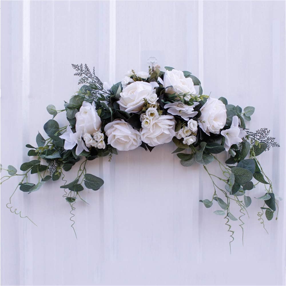 kgjsdf 23.6inch Floral Swag, Decorative Swags with Pink Rose and Green Leaves, Front Door Arch Rose Decor for Wedding Home Garden Decor