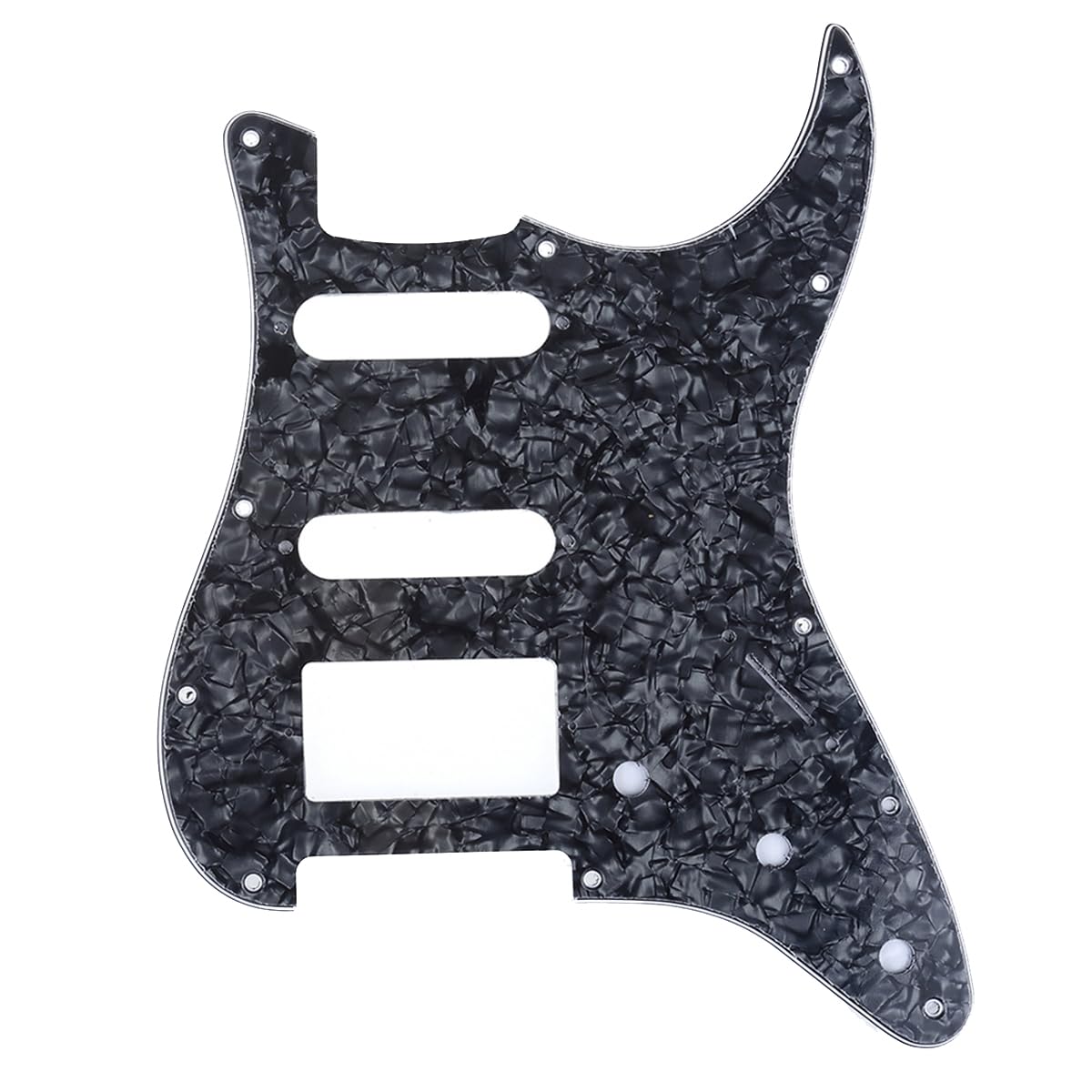 Musiclily Pro 11-Hole Modern Style Strat HSS Pickguard for American Stratocaster Guitar, 4Ply Black Pearl