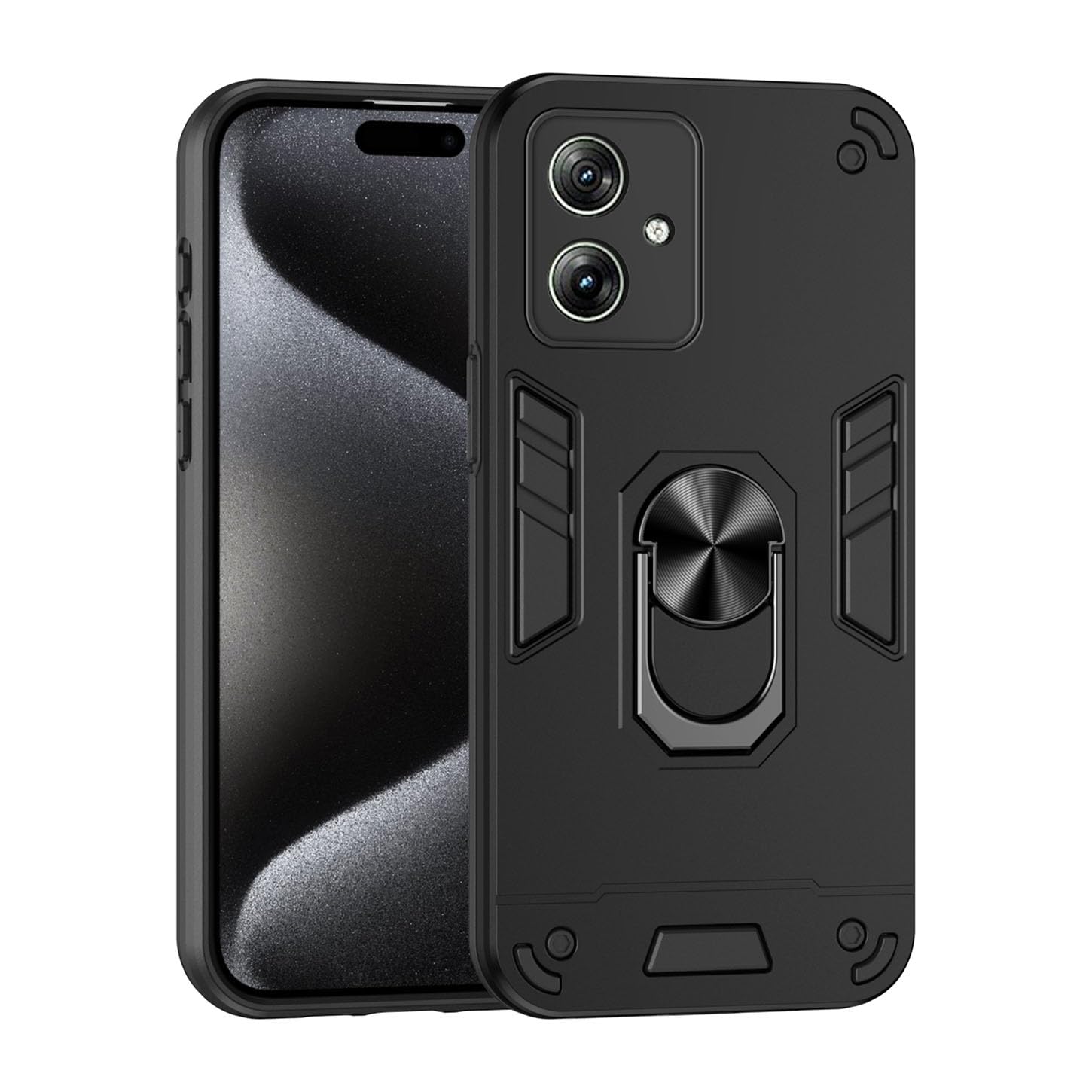 ILING Case for Motorola Moto G54 5G, Military Grade Shockproof Heavy Duty Protective Phone Case Cover with Enhanced Metal Ring Kickstand [Support Magnet Mount] (Black)
