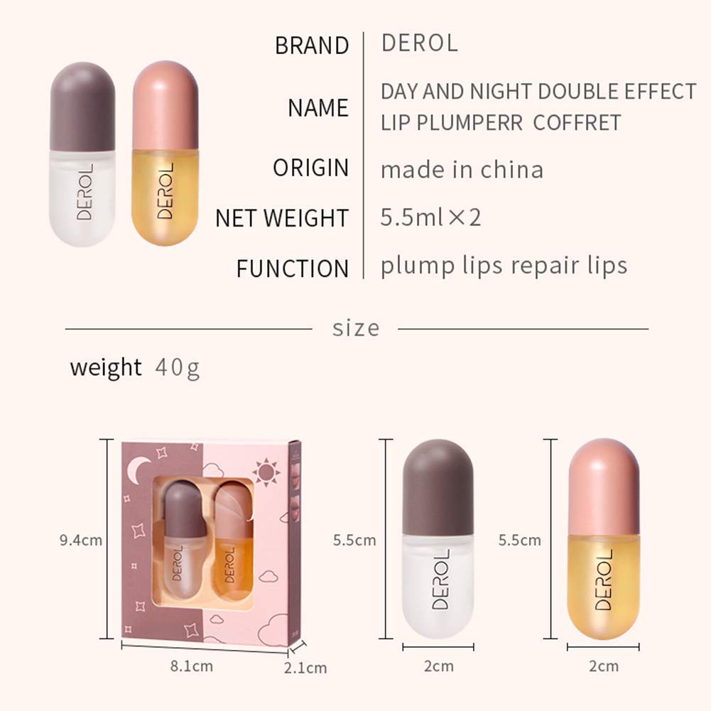Lip Plumper Set, Natural Plumping Lip Care Essence, Plumping Lip Enhancer and Lip Care Serum, Fuller Hydrating & Reduce Fine Lines, Reduce Lip Line & Repair Lips, Day & Night: Beauty