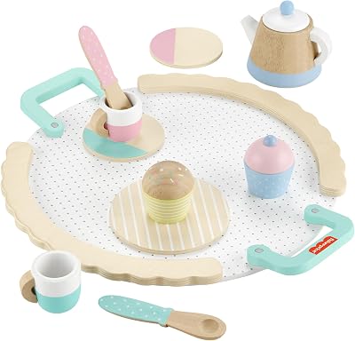 Fisher-Price Wood Pretend Play Tea Set 12-Piece Wooden Playset