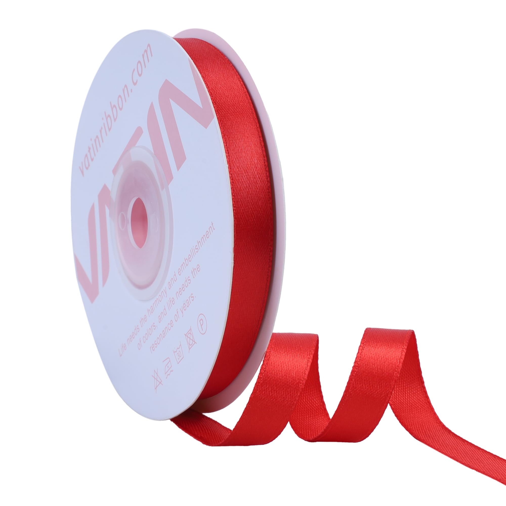 VATIN Red Satin Ribbon Polyester 10mm X 23m(25 Yards) Craft Fabric Ribbon Perfect for Gift Wrapping,Hair Bow,Party Balloon Trimming, Cake Decoration Sewing and Other Craft Projects