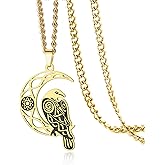 VASSAGO Viking Raven Necklace for Women Men Stainless Steel Crescent Moon Necklace Odin Raven Pendant Amulet Jewelry Gift
