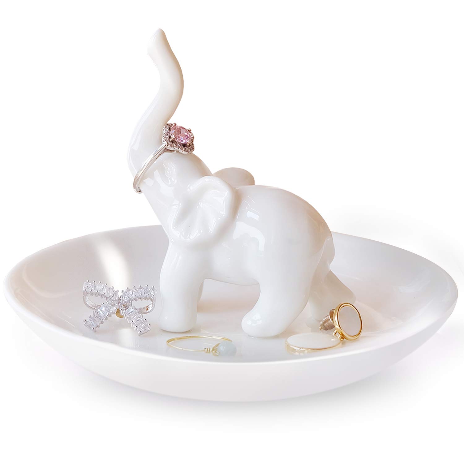 PUDDING CABIN White Elephant Ring Holder Dish Ring Tray for Jewelry | Elephant Gifts for Women Christmas | Birthday Gifts for Woman | Elephant Mom Gifts Wedding Christmas Mother's Day Gifts