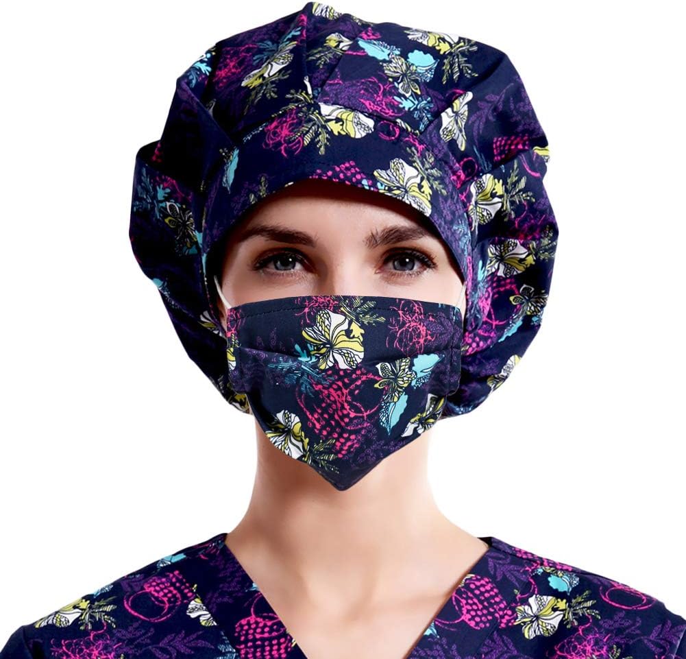Mwfus Womens Adjustable Bouffant Hat Set Beanie Working Cap Sweatband for Hair Wrapped
