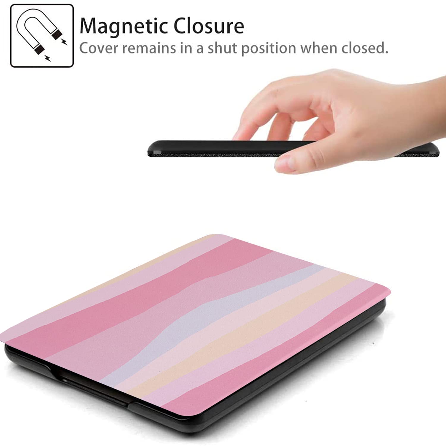 SCSVPN Case for 6'' Kindle 10th Generation (2019 Release, Model J9G29R) - Lightweight Premium PU Leather Cover with Hand Strap, Auto Sleep/Wake, NOT FIT Paperwhite/Oasis/Kindle 2022 - Colorful Pink