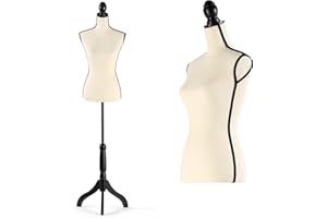 Encomle Dress Form Female Mannequin Torso, Height Adjustable Mannequin Body with Stand for Sewing, Display, Beige