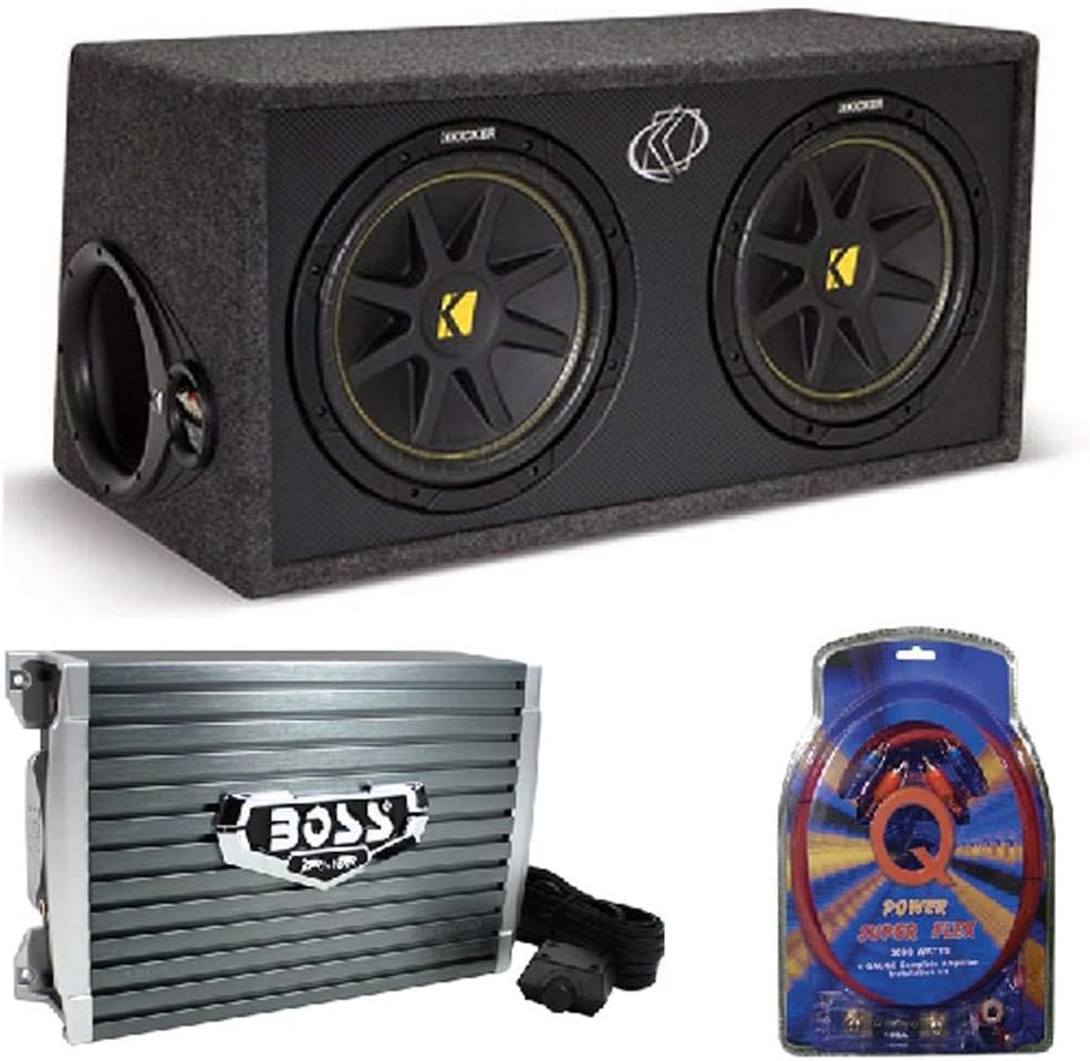 KICKER DC122 Dual 12" 600W Car Subwoofers + Box + 1500W Mono Amp + 4 Ga Amp Kit