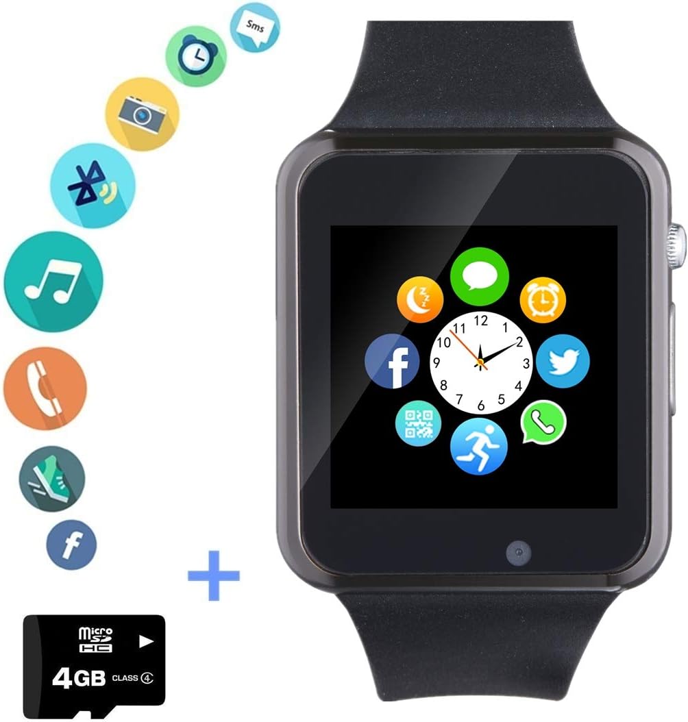 Smart Watch, Smartwatch Phone with SD Card Camera Pedometer Text Call Notification SIM Card Slot Music Player Compatible for Android Samsung Huawei and iPhone (Partial Functions) for Men Women Teens