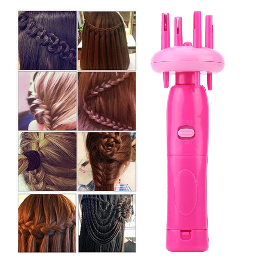 Ausla 1Pcs Portable Hair Braiding Tool Automatic Hair Braider Quick Twist Styler Hair Braiding Machine Diy Styling Roller, Pink