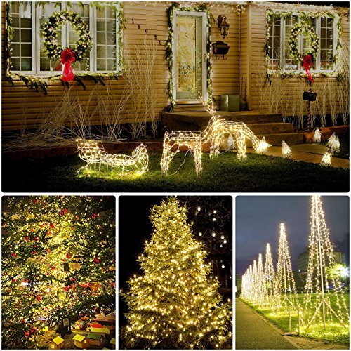 Adecorty Solar Powered String Lights, Outdoor String Lights 2 Pack 200 LED 66ft 8 Modes Starry String Lights Indoor/Outdoor Waterproof Solar Decoration Lights for Garden Home Party Decor (Warm White) - Thumbnail 2