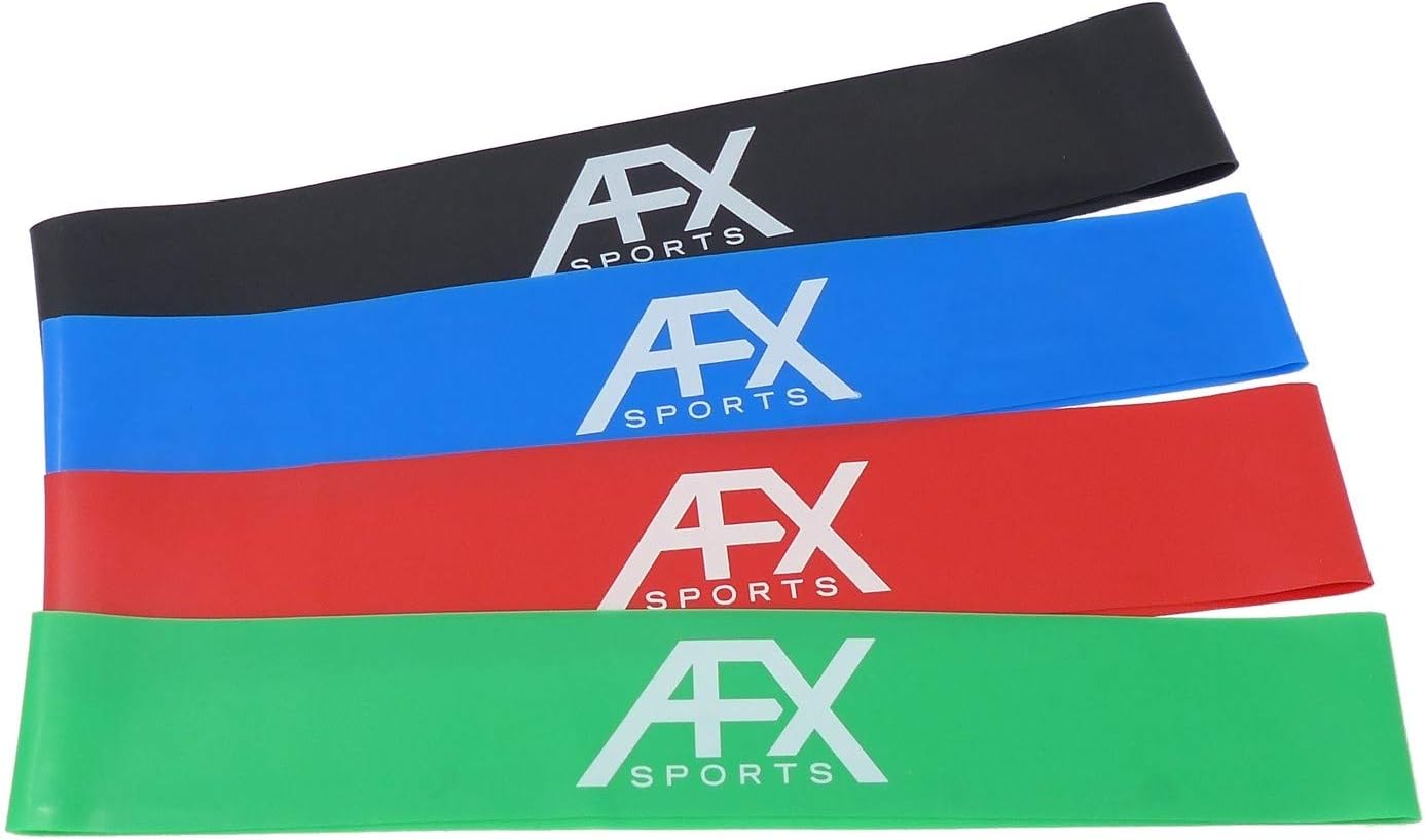 AFX Sports Resistance Exercise Loop Bands, Pack of 4, Fitness, Stretching, Yoga, Training, Rehab