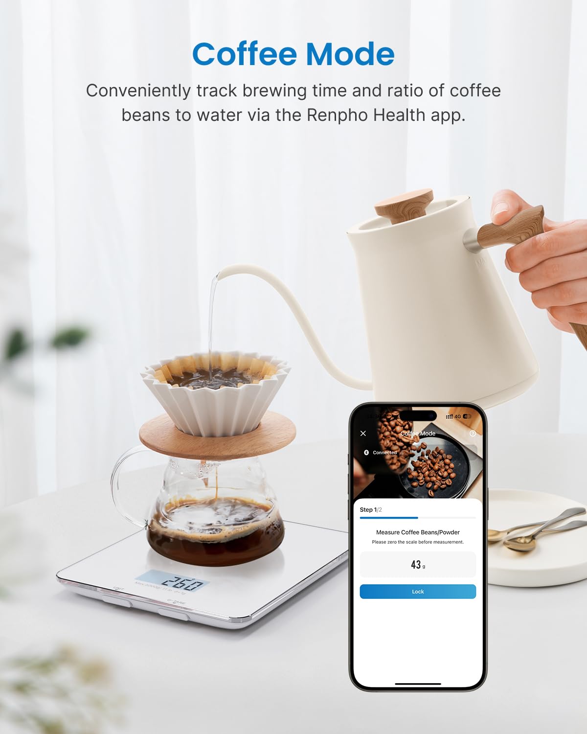 RENPHO Digital Kitchen Scales with LCD Display, Professional Household Scales with Tare Function, Food Scales for Baking and Cooking, 1 g/0.05 oz Precise Graduation, 5 kg Maximum Weight