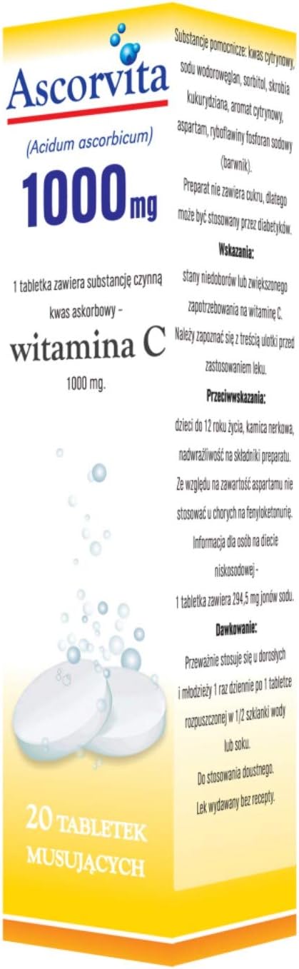 Ascorvita - 20 effervescent Tablets - 1000mg of VItamic C