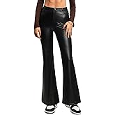 OZICERD Black Faux Leather Pants for Women High Waisted Flare Leggings Straight Wide Leg Pleather Pants with Pockets