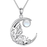 MILKYX Crescent Moon and Butterfly Necklace, 925 Sterling Silver Natural Moonstone Pendant, Mystical Celestial Jewelry Gift for Women