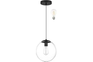 KoKo&Yukina 8 inch Globe Pendant Lighting for Kitchen Island Mid Century Modern Hanging Light Fixture with Clear Globe Glass Black Industrial Hanging Ceiling Lights for Bathroom Entryway (Bulb Incl.)