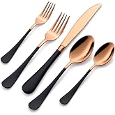 DINYWOW 20-Pieces Rose Gold and Black Silverware Sets for 4,Black Handle Stainless Steel Cutlery Set, Include Forks Spoons and Knives Set, Dishwasher Safe Utensil Sets for Home Restaurant