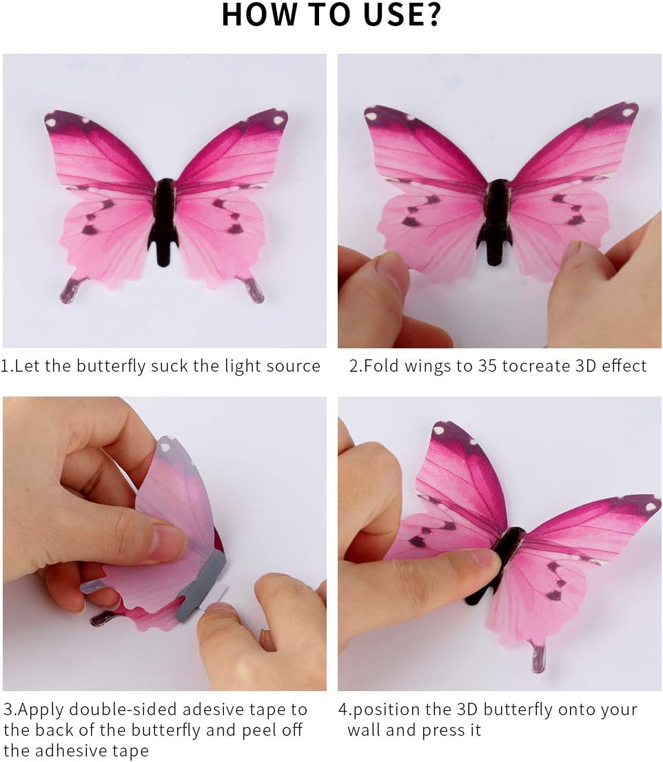 Download 72 Pcs 3d Butterfly Wall Stickers Glow In The Dark Crafts Butterflies Stickers Vivid Diy Art Multicolor Wall Decal Murals For Nursery Baby Kids Bedroom Living Room Wall Decor Baby Products Wall