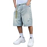 Mens Baggy Jean Shorts (no Belt) Washed Loose Leg Jorts Street Style Y2K Hip Hop Casual Denim Shorts