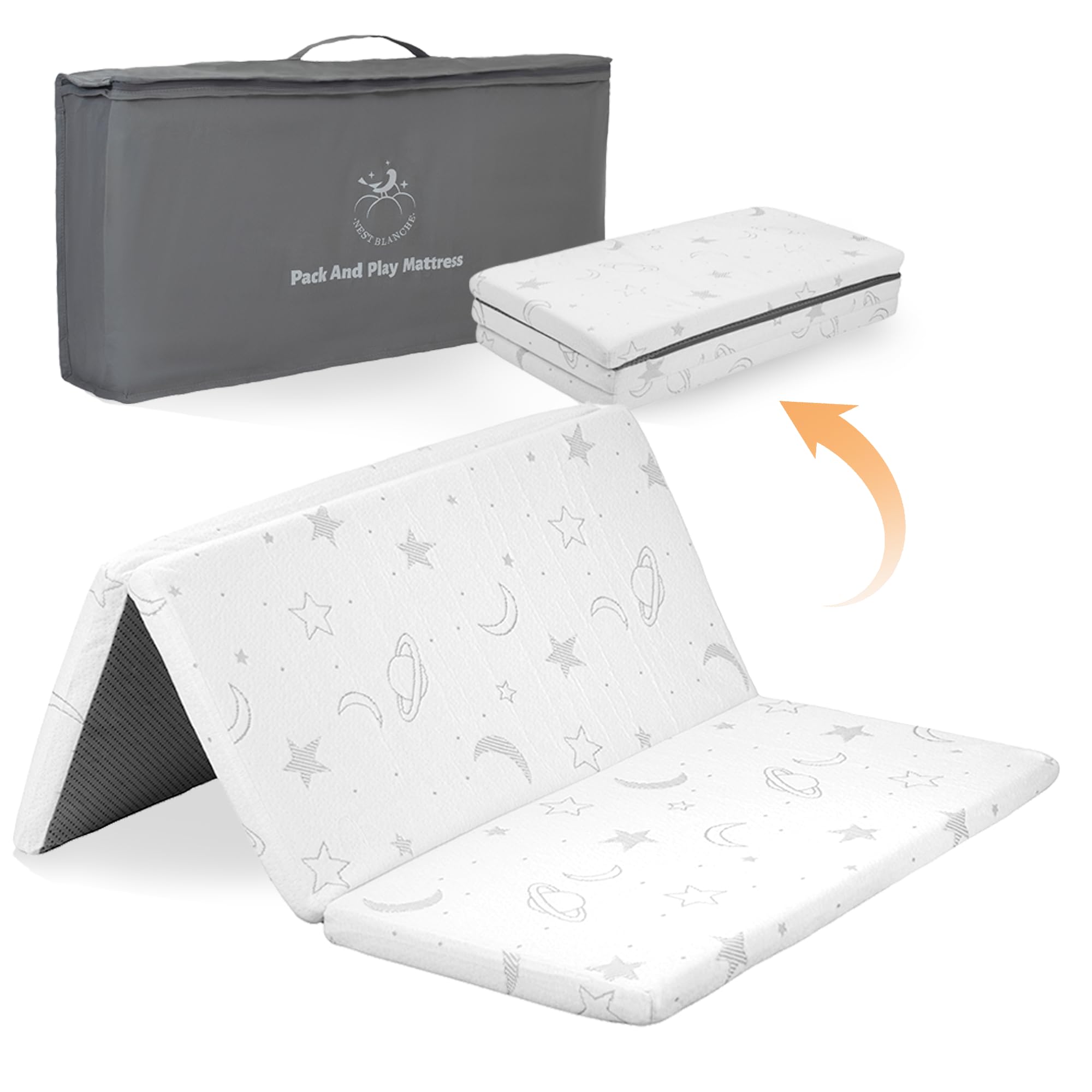 Photo 1 of Trifold Pack and Play Mattress for Baby and Toddlers - 38"x26"x1.5", Breathable Pack N Play Mattress, Portable Crib Mattress with Carry Bag, Washable Cover Playpen Mattress for Travel