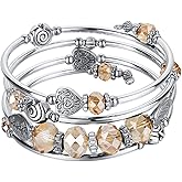 PEARL&CLUB Bead Crystal Wrap Bangle Bracelet - Fashion Jewelry Beaded Bracelet with Silver Metal, Gifts for Women