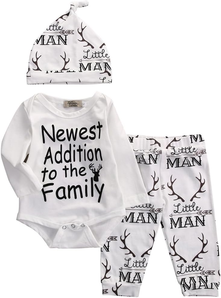 Newborn Infant Baby Boy Girl Clothing Set, Casual Deer Bodysuit+Pants+Hat 3Pcs Outfits