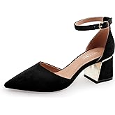 BCTEX COLL Womens Pointed Toe Pumps Shoes Ankle Strap Chunky Low Heels Metal Lined Sandals Designed for Women