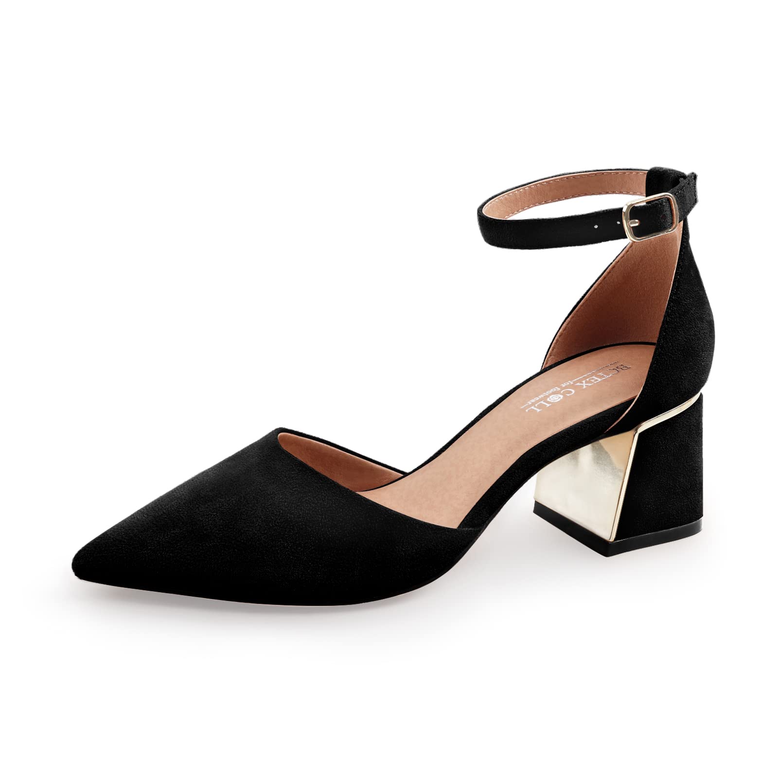 Photo 1 of BCTEX COLL Womens Pointed Toe Pumps Shoes Ankle Strap Chunky Low Heels Metal Lined Sandals Designed for Women(bla6)