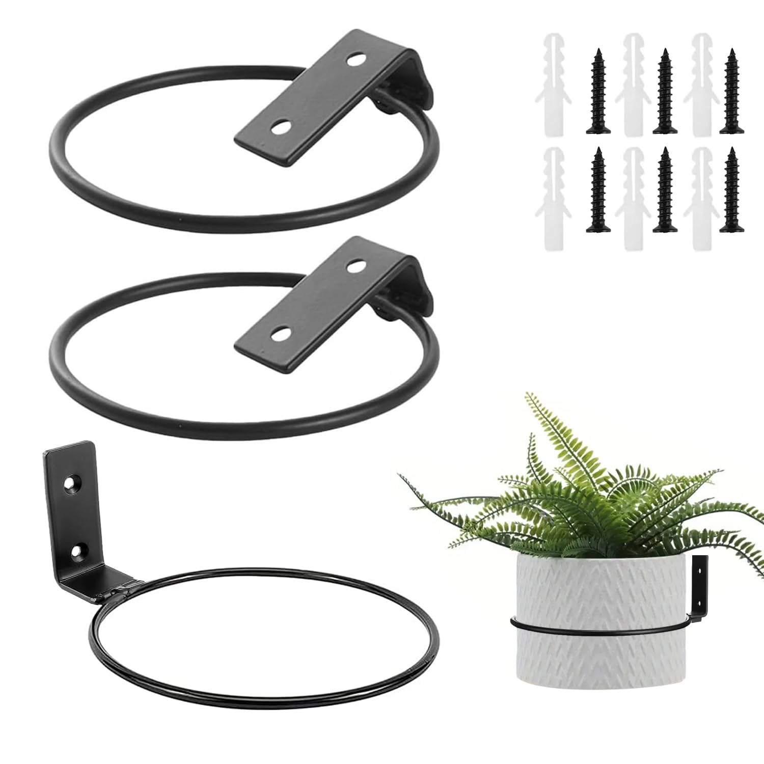 Ompinda Flower Pot Holder Ring, 3 Pack Collapsible Metal Wall Mounted Metal Planter Hangers Ring with Screws for Indoor Use and Outdoor Garden Decor (8 inch)