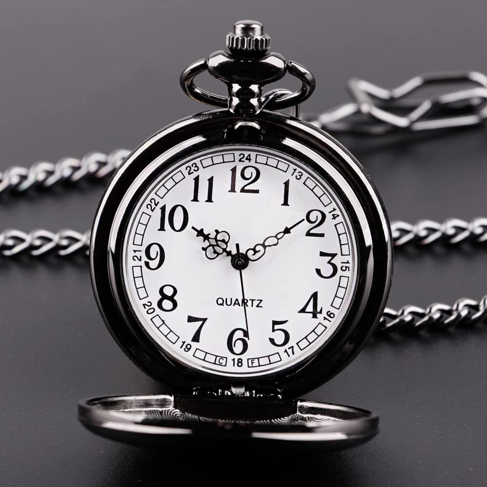Alwesam Smooth Pocket Watch Alloy Steel Quartz Roman/Arabic Numerals with 37cm Chain for Father's Day Xmas Best Gifts