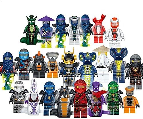 HappyFly New 24 Ninja Minifigures Full Set with Weapons Mini Figures Building Blocks Toys