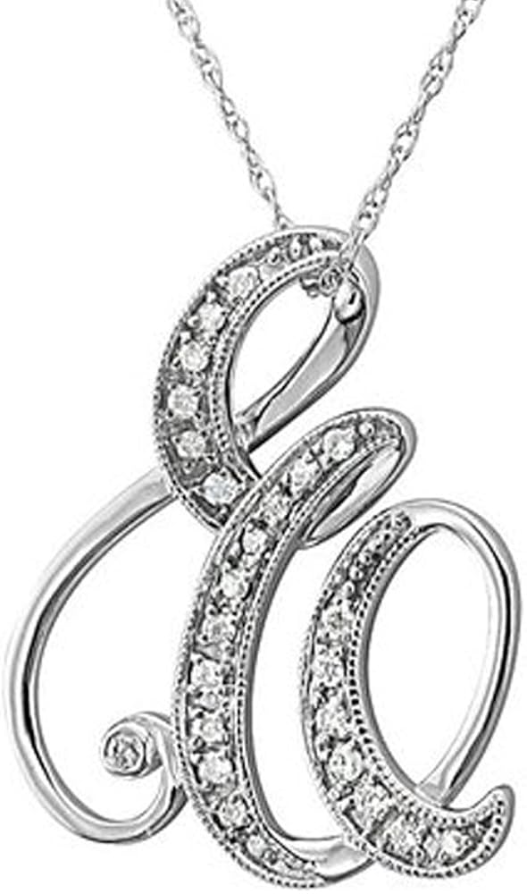 14k White Gold Alphabet Initial E Diamond Pendant Necklace