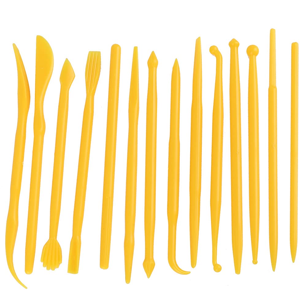 14pcs Pottery Clay Tools Set with Plastic Case Modeling Pottery Sculpting Tools Kits for Shaping(Yellow)