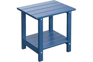 LOENIY Adirondack Outdoor Side Table, 16.6" Small Patio End Table, 2-Tier HDPE Plastic Table for Poolside Porch Garden, Weather Resistant & Easy Assembly (Navy Blue, Rectangle)