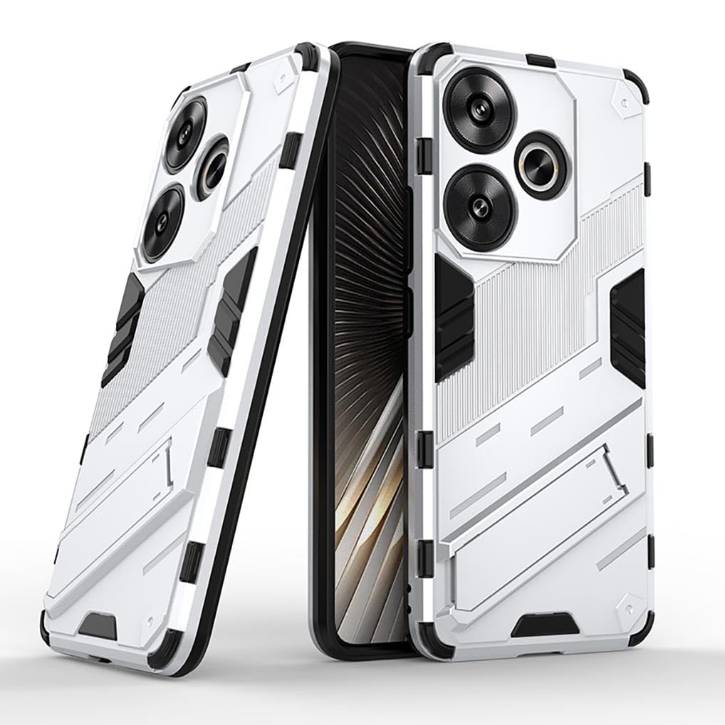 SEAHAI Case for Xiaomi POCO F6 5G, Ultra-thin Protective Silicone TPU Shockproof Hybrid Hard PC Back Phone Cover, with Foldable Hidden Form Bracket - White