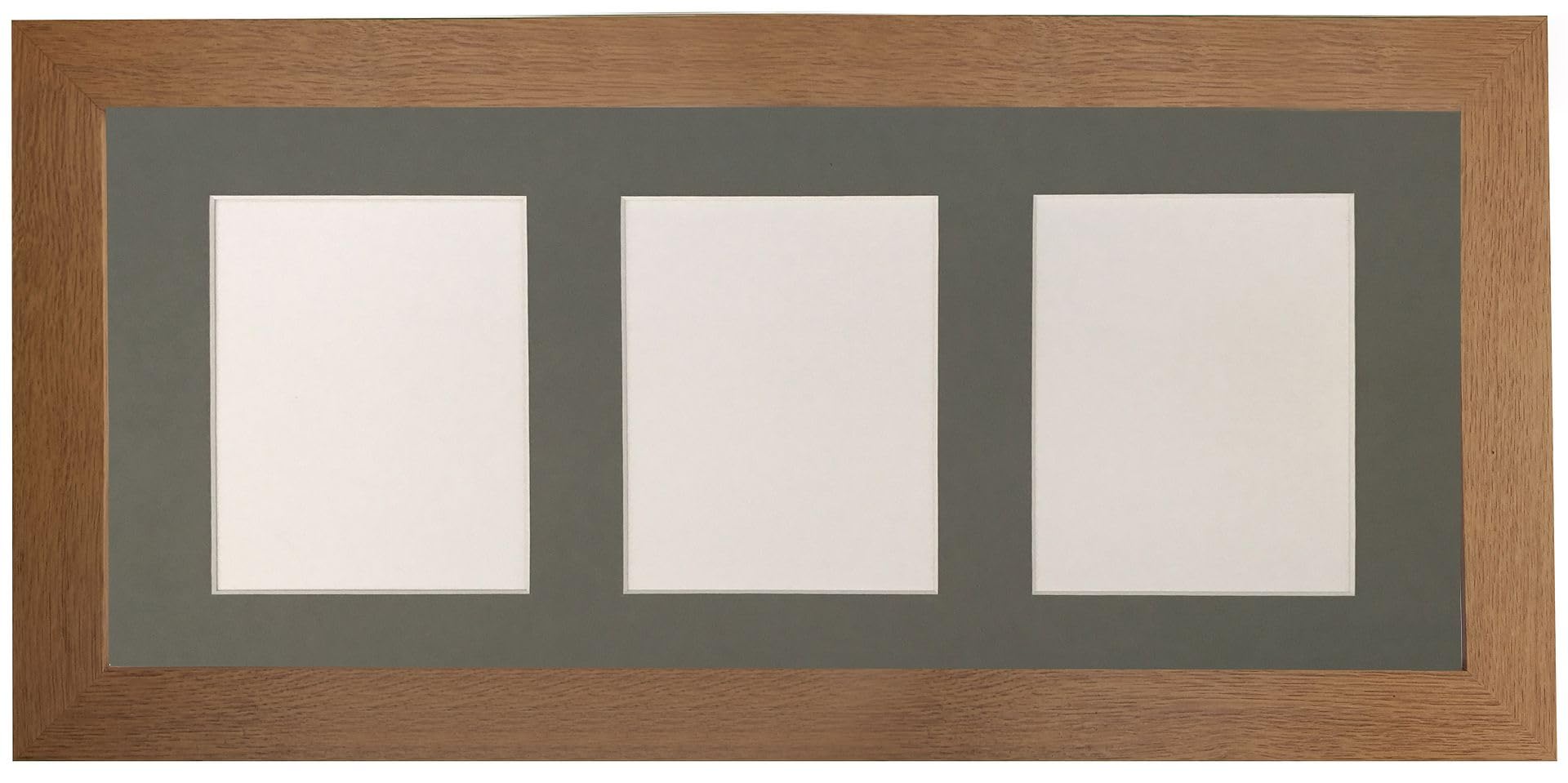 Metro Oak Picture Photo Frame with Dark Grey 7 x 5 Inch Three Aperture Long Mount