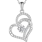 LynChoe Birthday Gifts Double Heart Birthstone Necklace for Women, S925 Sterling Silver Pendant Necklace Jewelry for Her Mother Mom Wife Girlfriend