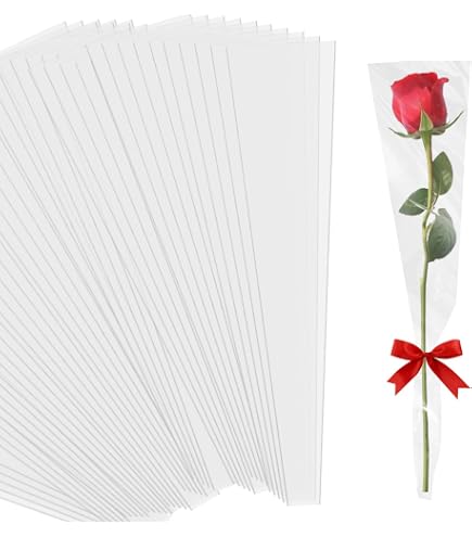 OUKEYI 150 Counts /6 Colors Flower Wrapping Paper Single Rose Packaging Bag,Flor