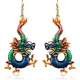 Superchic Dragon Earring Handmade Bold Statement Red Enamel Dangle Gothic Dragon Leverback Embedded with Austrian crystals in 24K Gold plating for Party Festival