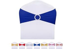 LEBENGURU Royal Blue Spandex Chair Sashes, 30pcs Premium Stretch Bows With Buckle Slider, Universal Elastic Bands for Wedding Party Banquet Decoration